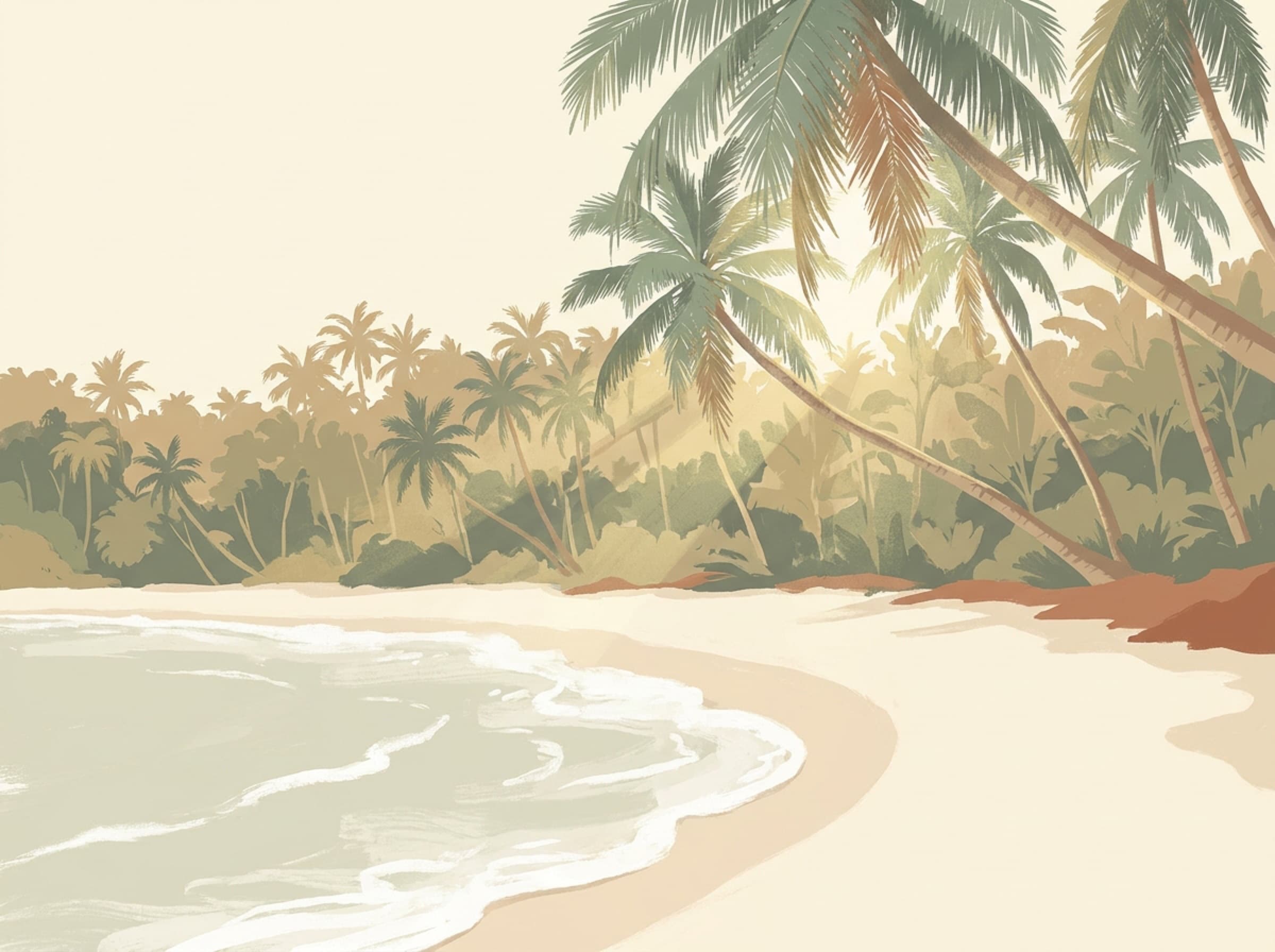 Render of an empty south-coast beach in late afternoon