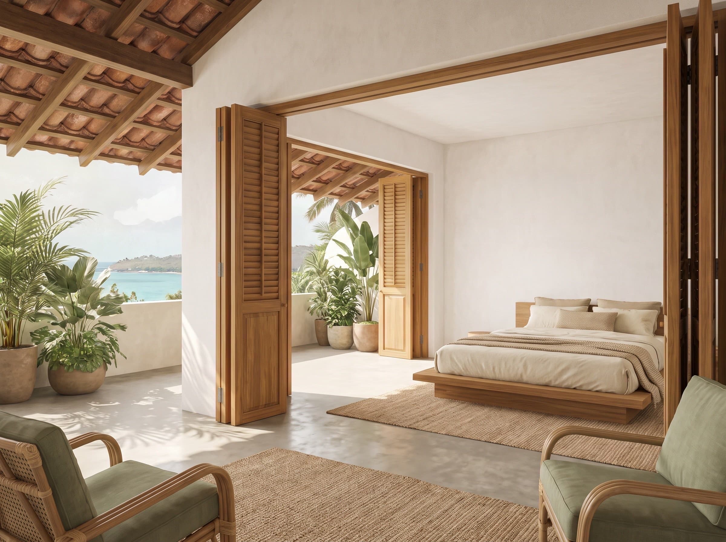Render of the fourth bedroom opening onto a private terrace